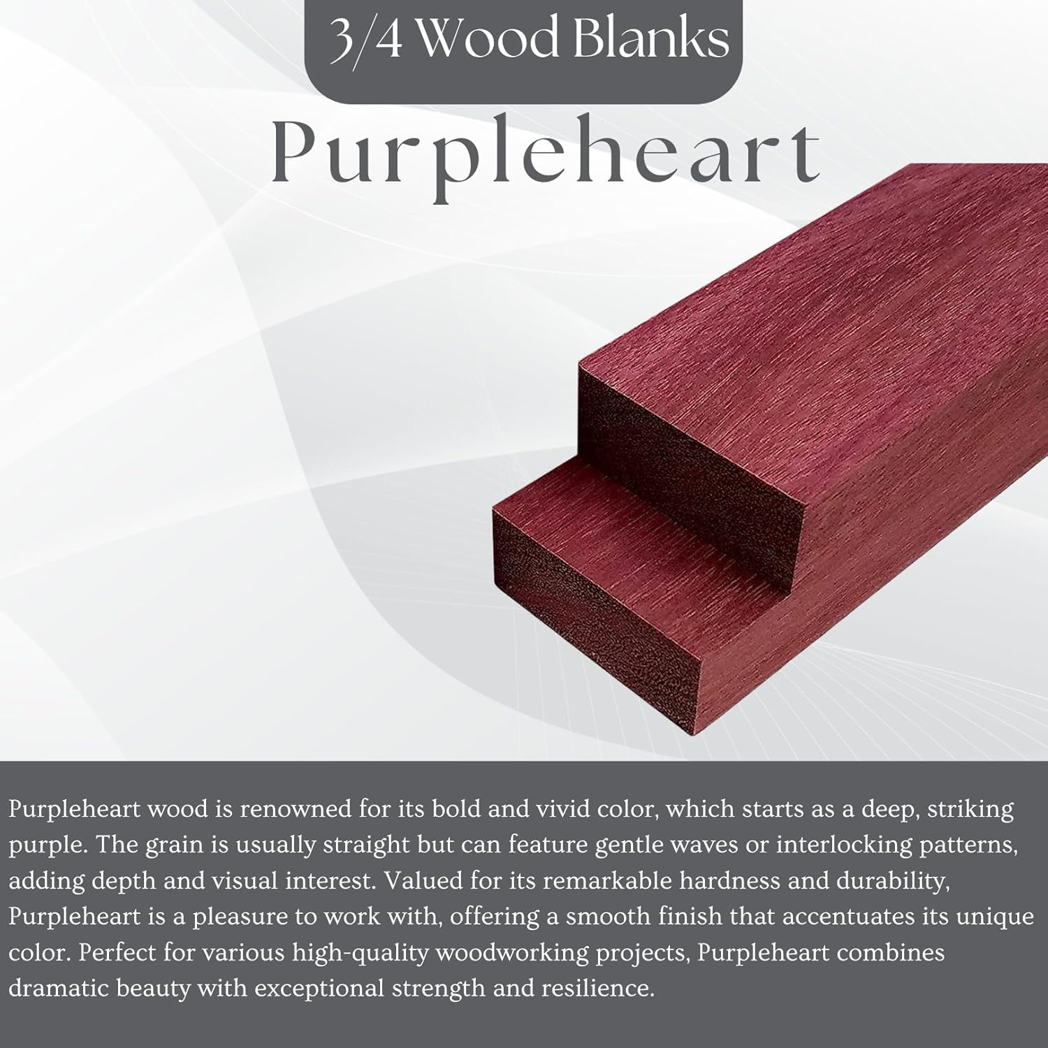 4 Pieces Purpleheart Exotic Hardwood Lumber Boards 3/4" x 2" x 24" | Kiln-Dried Wood for Crafting